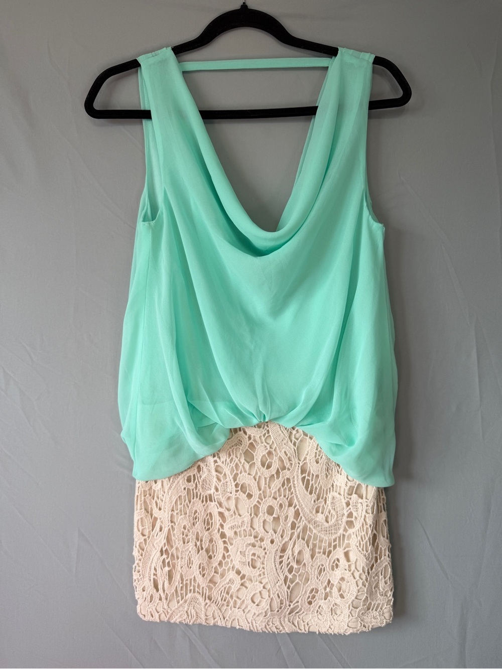 Do & Be Womens Mini Dress S Mint Cream Chiffon Top Lace Skirt Party Going Out